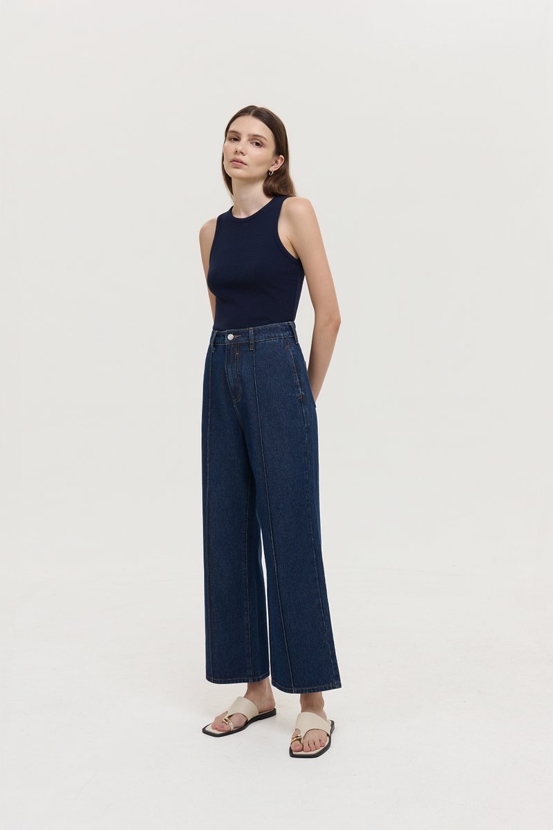 TERRY PIN TUCK WIDE LEG JEANS