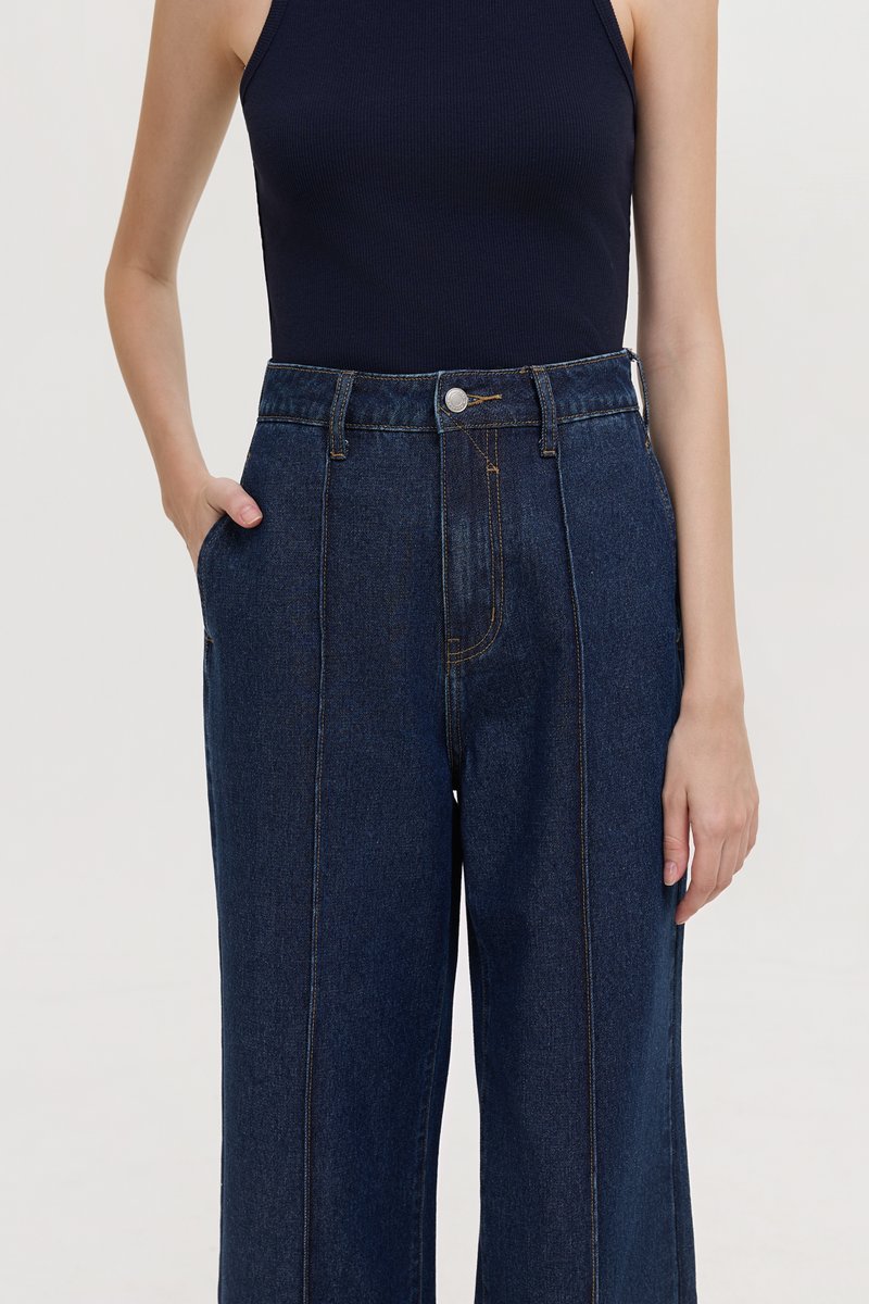 TERRY PIN TUCK WIDE LEG JEANS