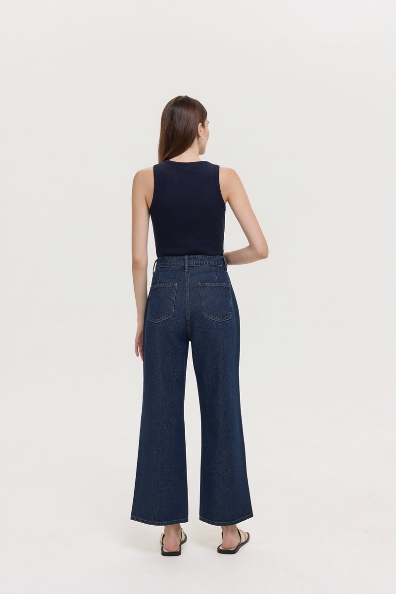 TERRY PIN TUCK WIDE LEG JEANS