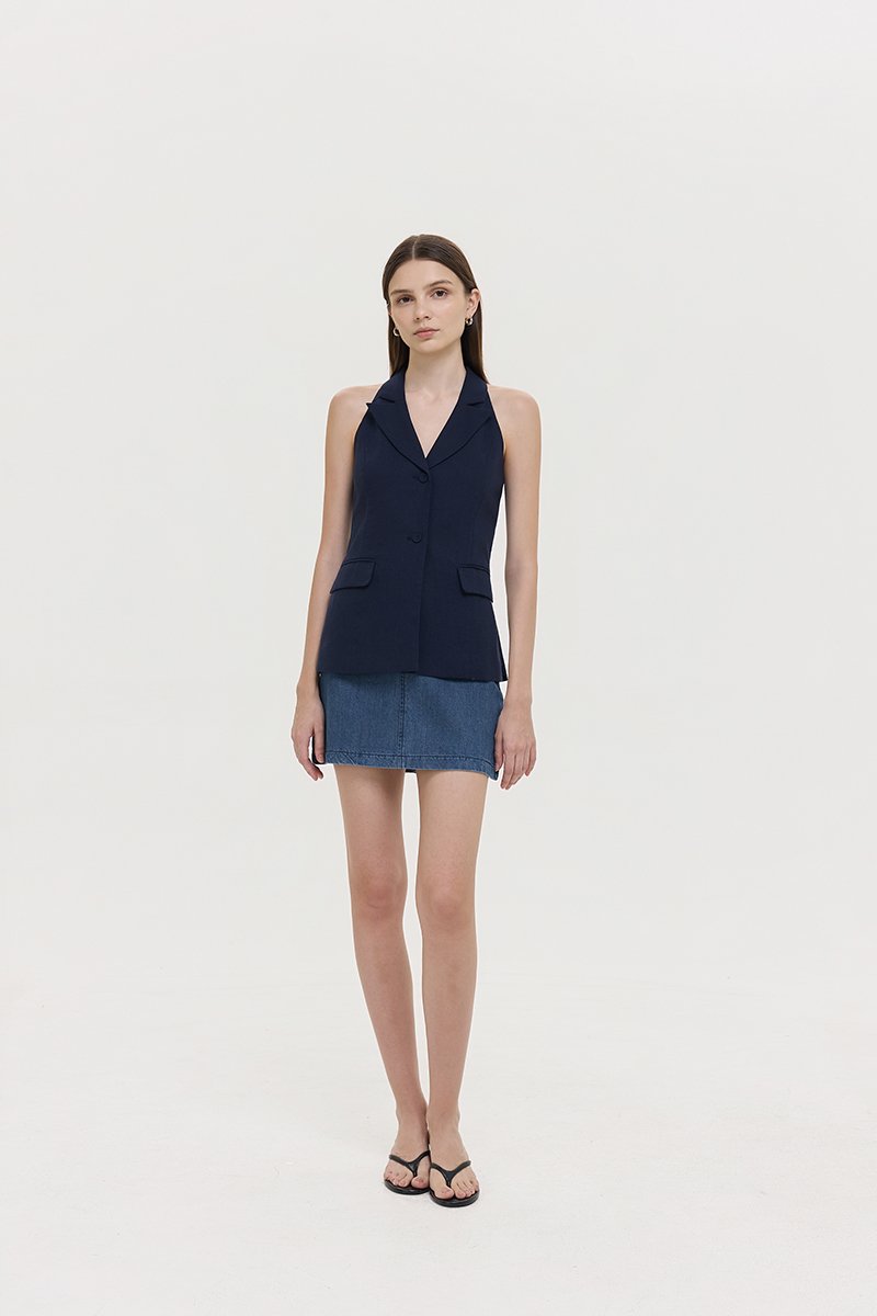 GRACIA LINEN LONG VEST TOP