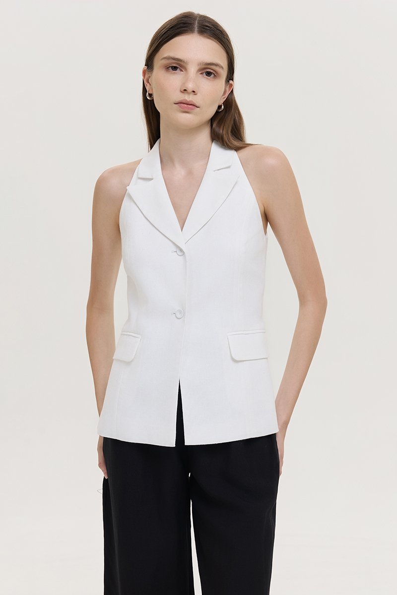 GRACIA LINEN LONG VEST TOP