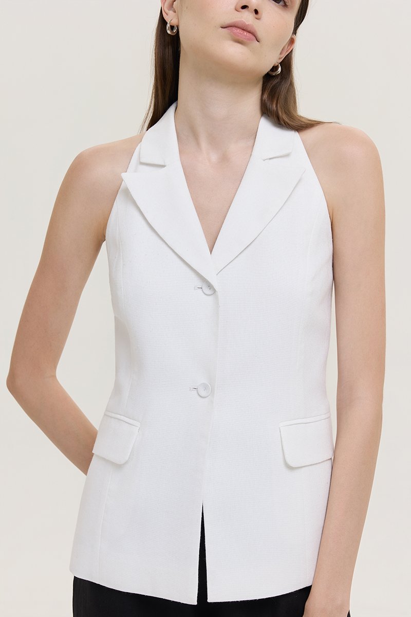 GRACIA LINEN LONG VEST TOP