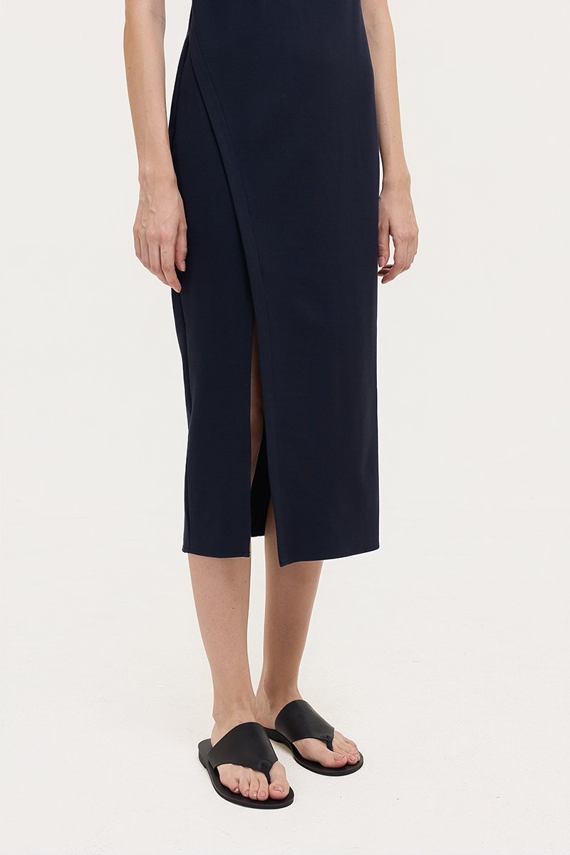 JENNA ASYMMETRIC SHEATH MIDI DRESS
