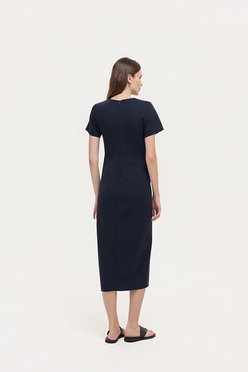 JENNA ASYMMETRIC SHEATH MIDI DRESS