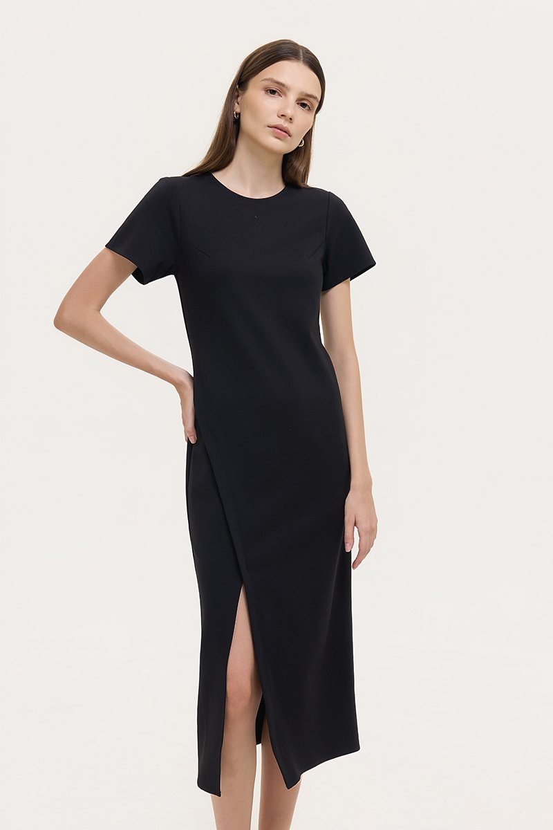 JENNA ASYMMETRIC SHEATH MIDI DRESS