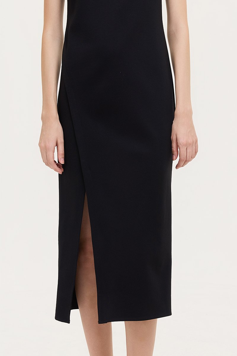 JENNA ASYMMETRIC SHEATH MIDI DRESS