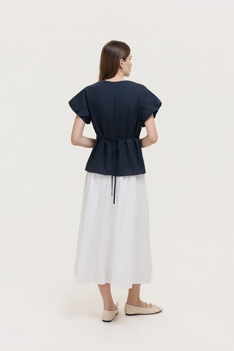 HALLIA PUFF SLEEVES PLEATED LINEN TOP