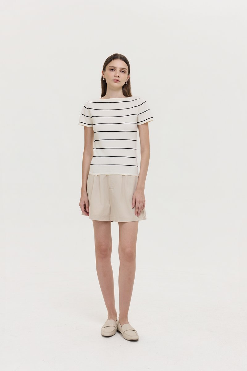 BRIGETTE BOAT NECK STRIPED KNIT TOP