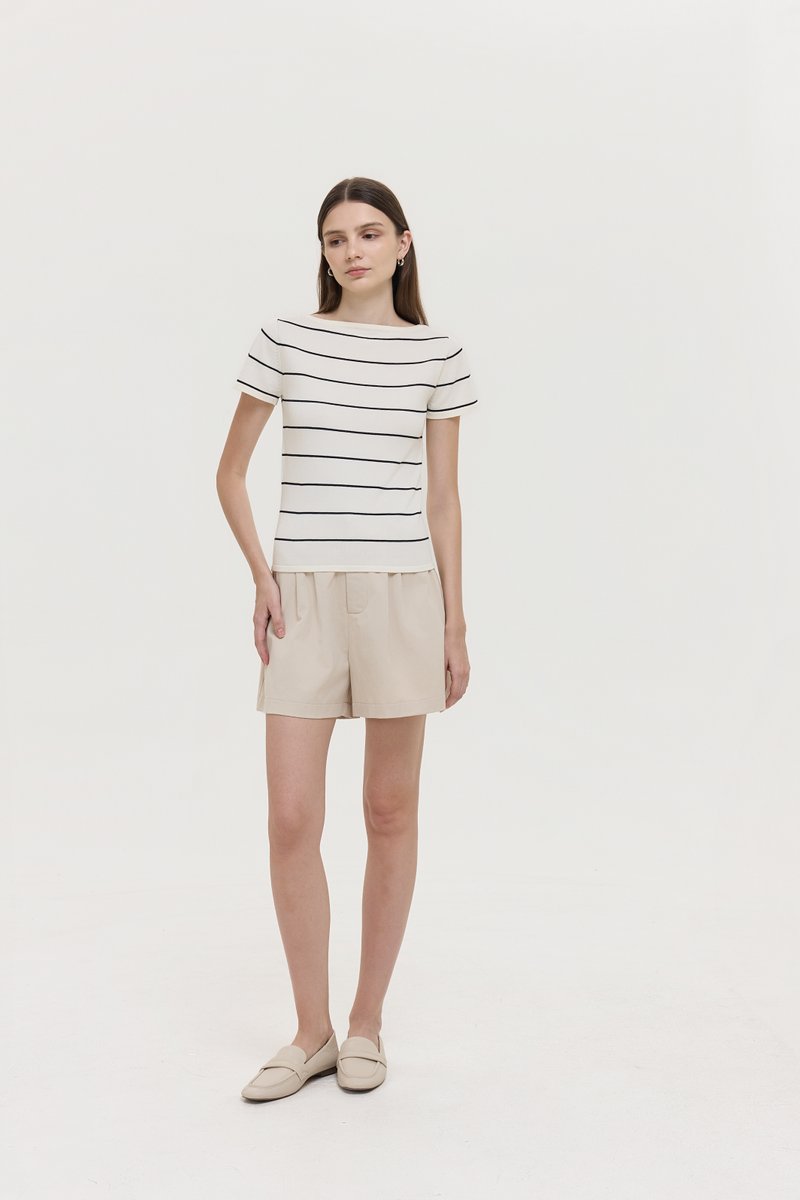 BRIGETTE BOAT NECK STRIPED KNIT TOP