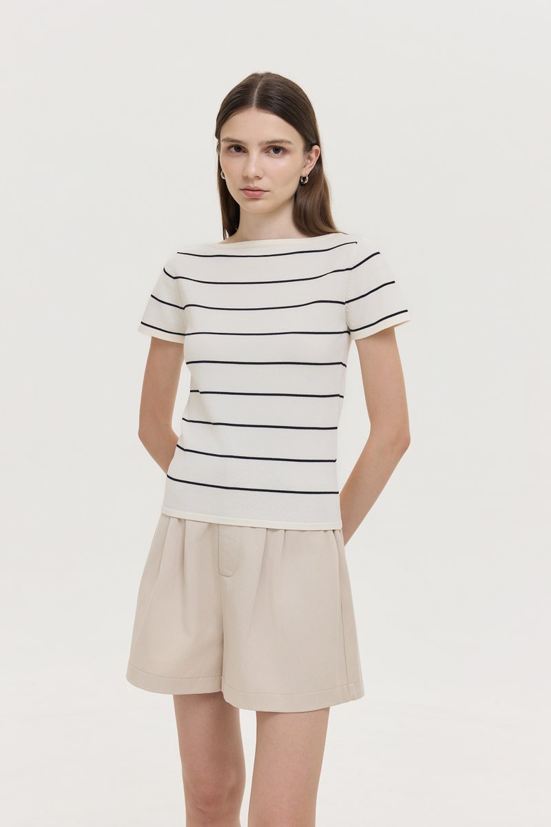 BRIGETTE BOAT NECK STRIPED KNIT TOP