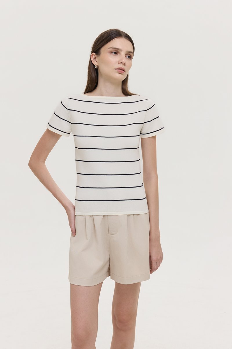 BRIGETTE BOAT NECK STRIPED KNIT TOP