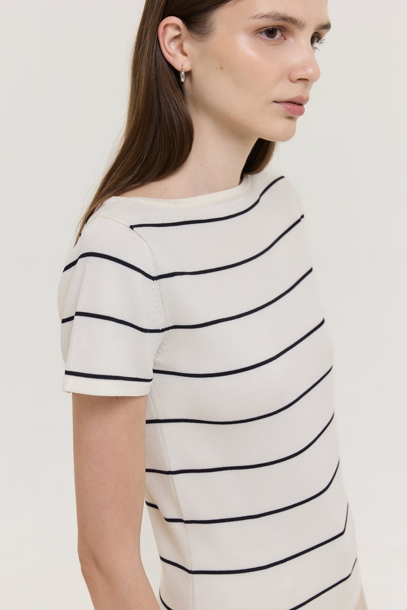 BRIGETTE BOAT NECK STRIPED KNIT TOP
