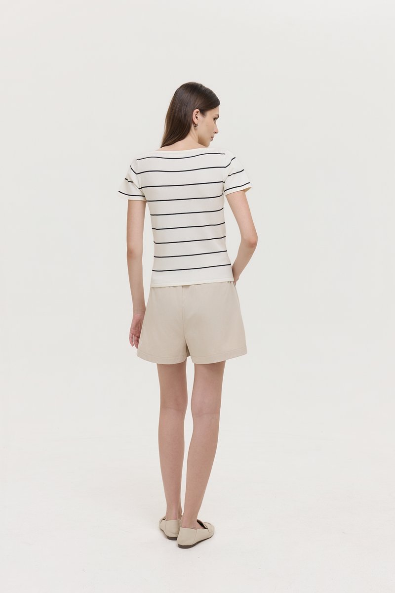 BRIGETTE BOAT NECK STRIPED KNIT TOP