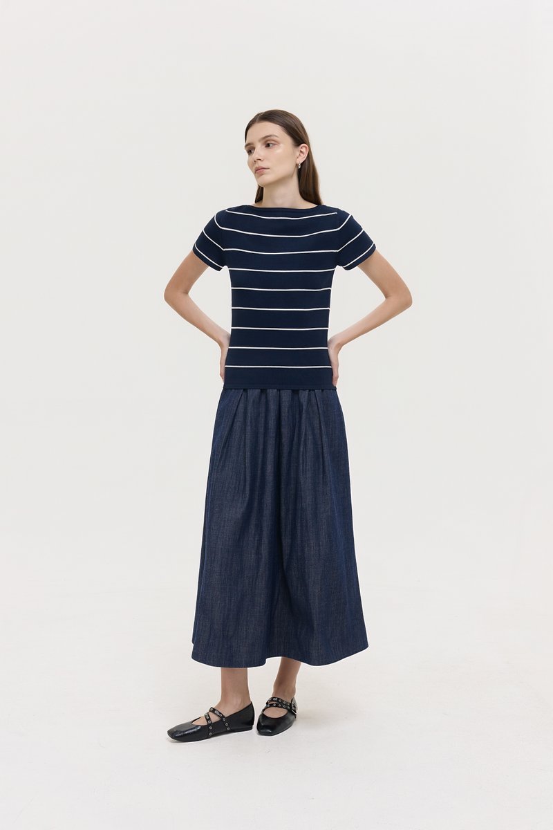 BRIGETTE BOAT NECK STRIPED KNIT TOP