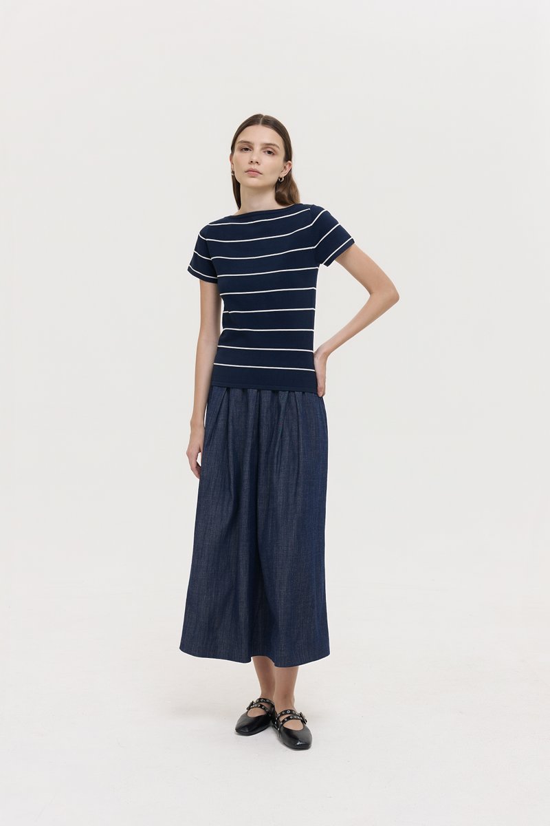 BRIGETTE BOAT NECK STRIPED KNIT TOP