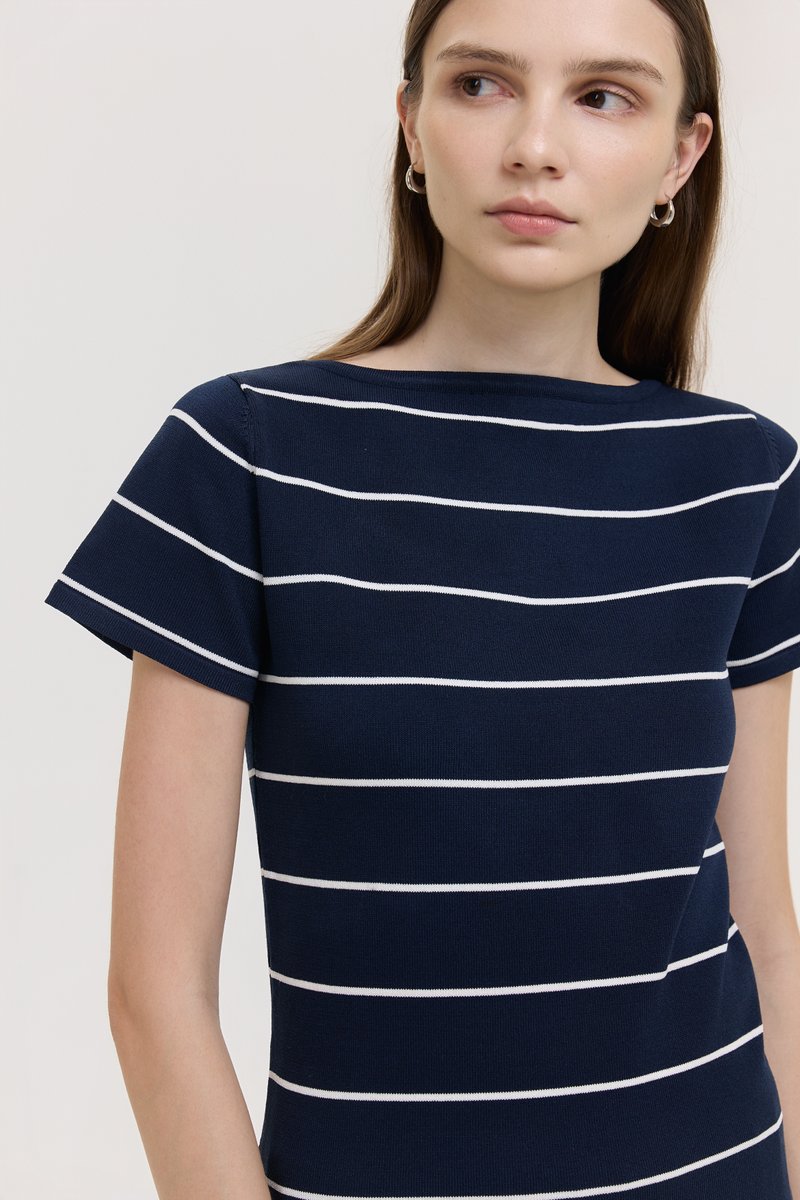BRIGETTE BOAT NECK STRIPED KNIT TOP