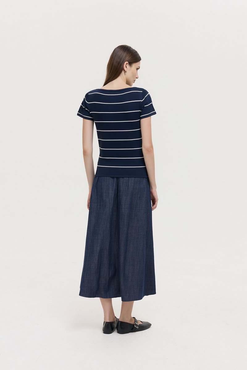 BRIGETTE BOAT NECK STRIPED KNIT TOP