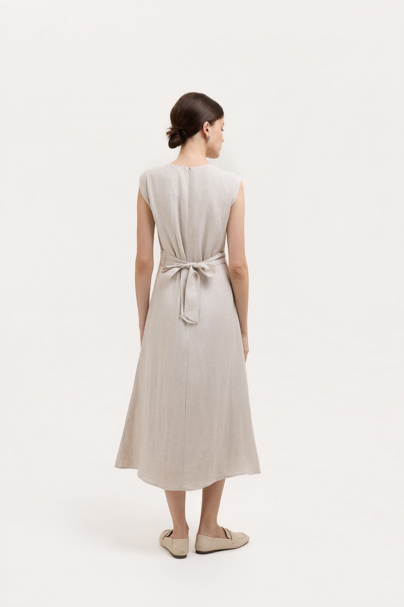 TABITHA CROSS FRONT MIDI LINEN DRESS