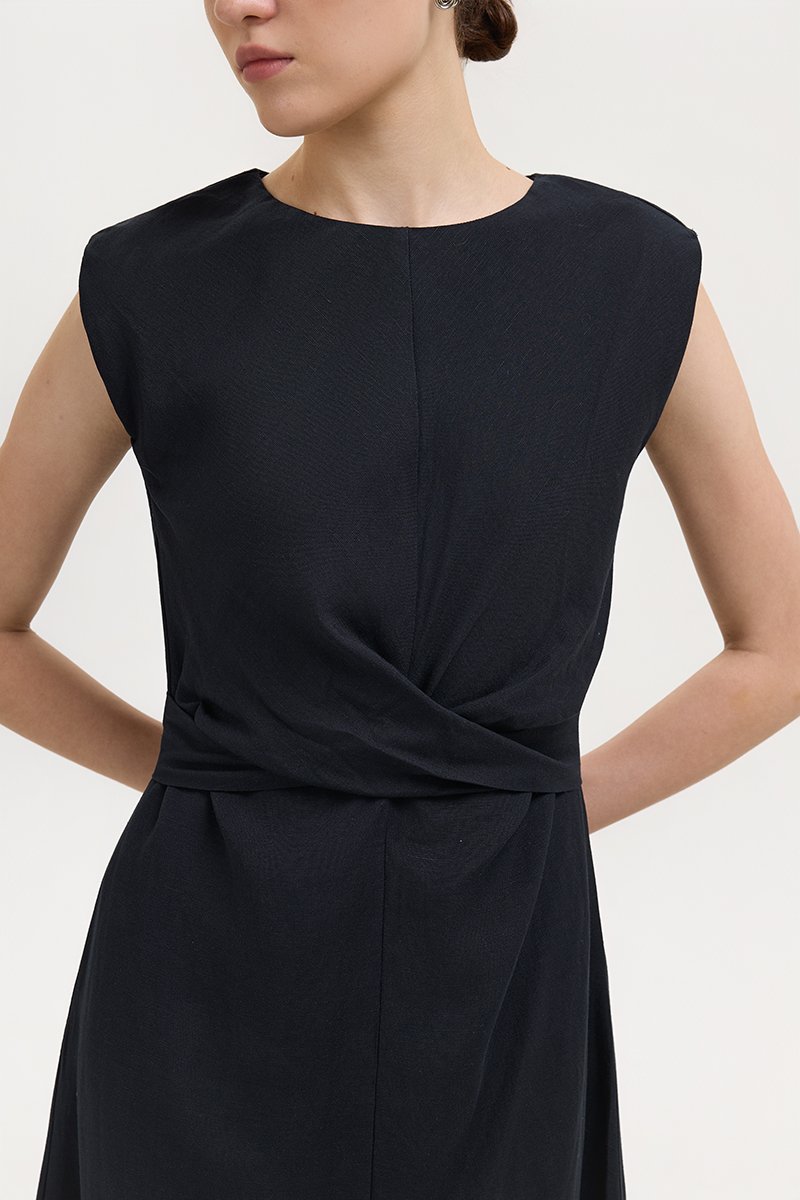 TABITHA CROSS FRONT MIDI LINEN DRESS