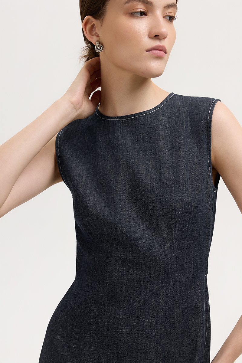 MELLANY SHEATH ELASTICATED DENIM DRESS