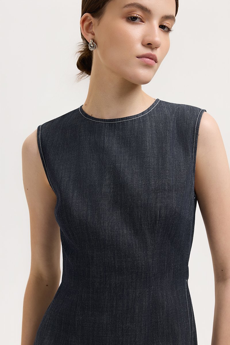 MELLANY SHEATH ELASTICATED DENIM DRESS