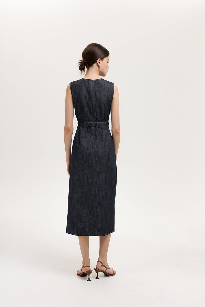 MELLANY SHEATH ELASTICATED DENIM DRESS