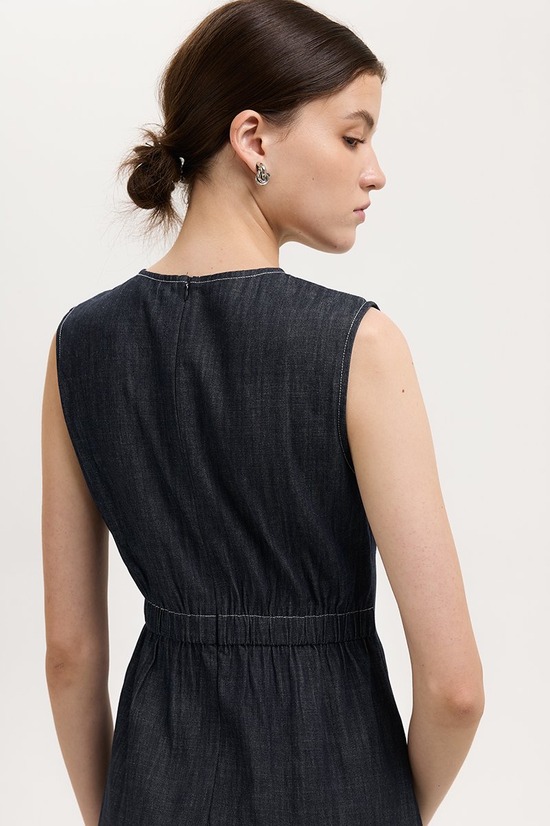 MELLANY SHEATH ELASTICATED DENIM DRESS