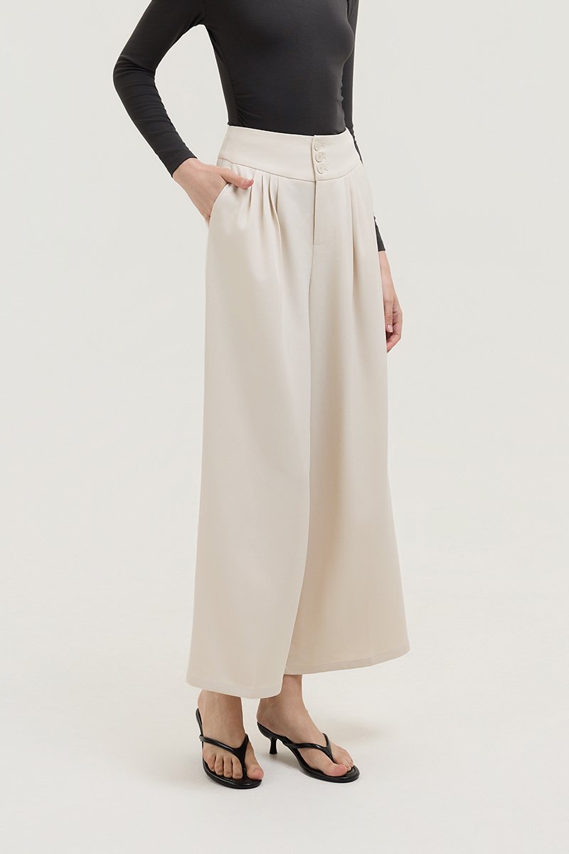 ADDIE PLEATED TAILORED TWILL PANTS
