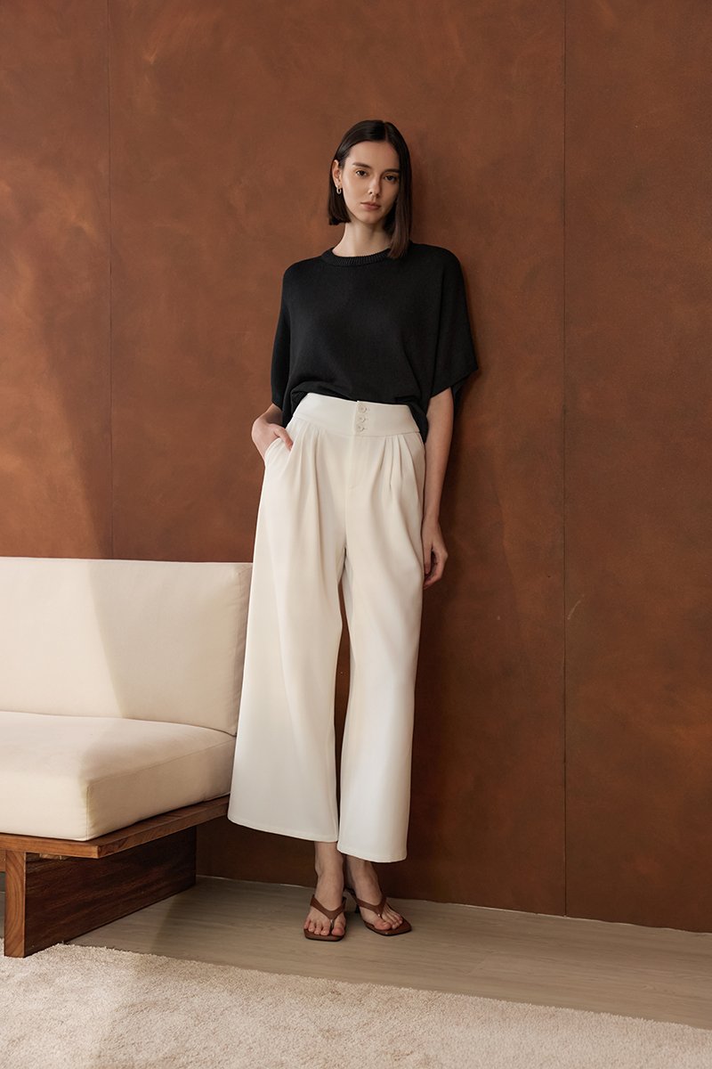 ADDIE PLEATED TAILORED TWILL PANTS