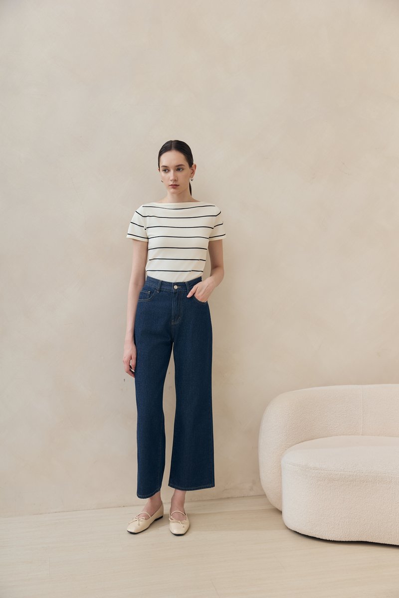 BRIGETTE BOAT NECK STRIPED KNIT TOP