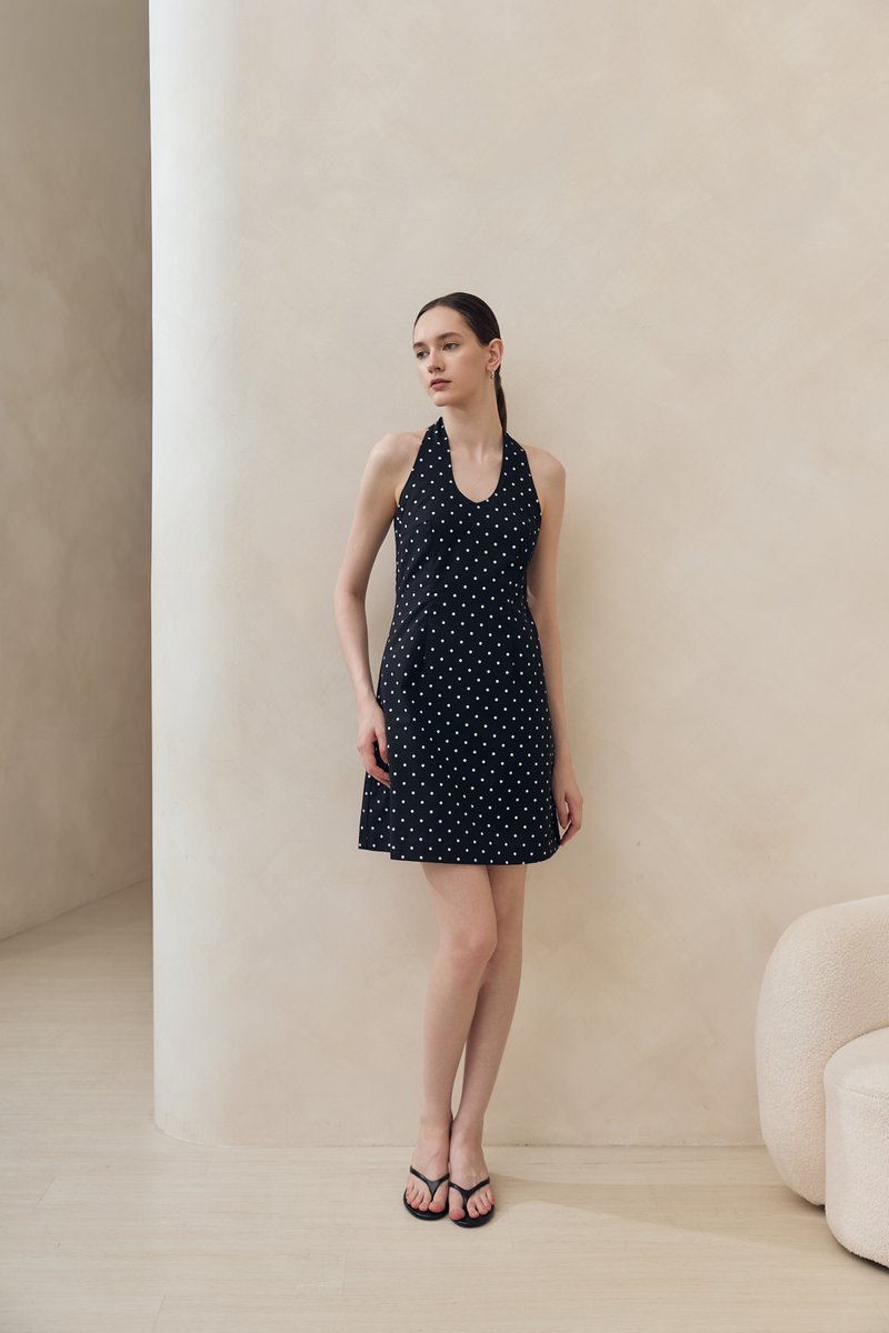 VALERINE POLKA DOT HALTER MINI DRESS