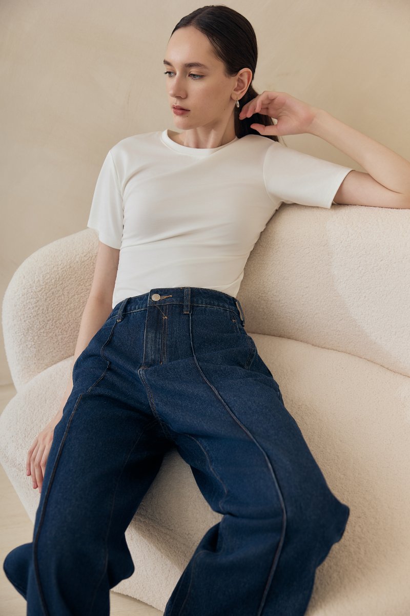 TERRY PIN TUCK WIDE LEG JEANS