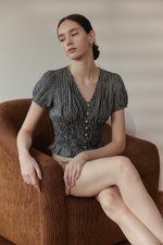 HEIDY BUTTONDOWN SMOCKED GINGHAM TOP