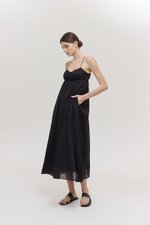 TAYLA RUCHED TIE BACK LINEN DRESS