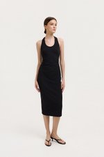 MARIANNA HALTER NECK RUCHED MIDI DRESS