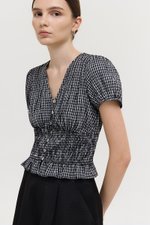 HEIDY BUTTONDOWN SMOCKED GINGHAM TOP