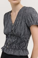 HEIDY BUTTONDOWN SMOCKED GINGHAM TOP