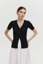 BAYLIN BUTTONDOWN LACE TRIM TEE
