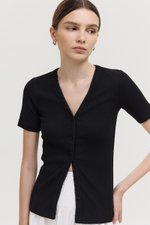 BAYLIN BUTTONDOWN LACE TRIM TEE