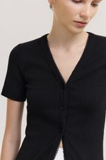 BAYLIN BUTTONDOWN LACE TRIM TEE