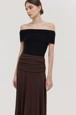 LORAH RUCHE WAIST MIDI SKIRT