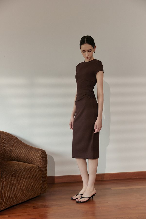 LAINA RUCHED WAIST MIDI DRESS