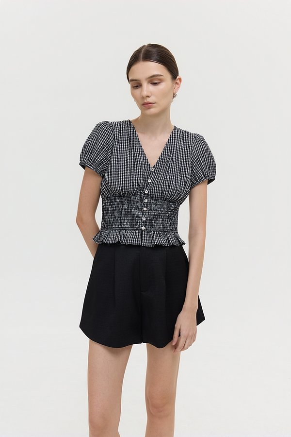 HEIDY BUTTONDOWN SMOCKED GINGHAM TOP
