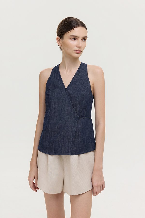 CAMILA WRAP LINEN DENIM TOP