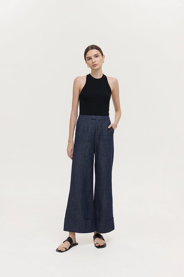 CAMRY CUFFED LINEN DENIM PANTS