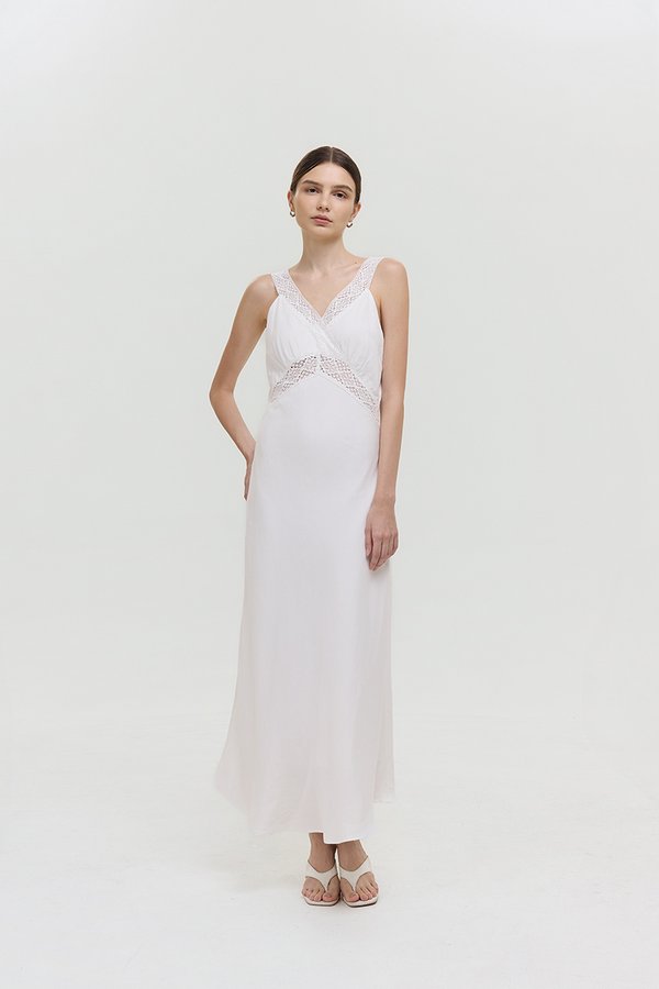 PAULINA LACE TRIM MAXI LINEN DRESS