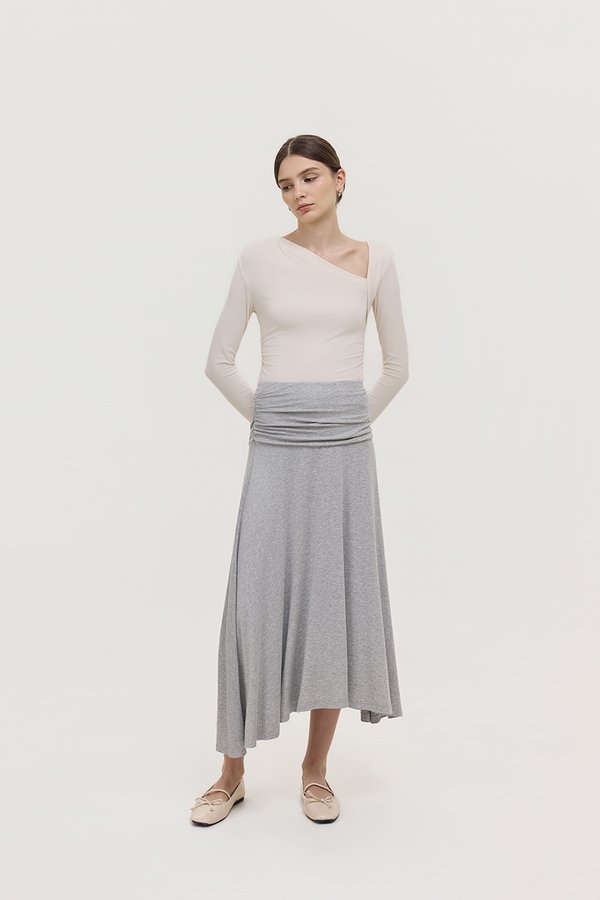 LORAH RUCHE WAIST MIDI SKIRT
