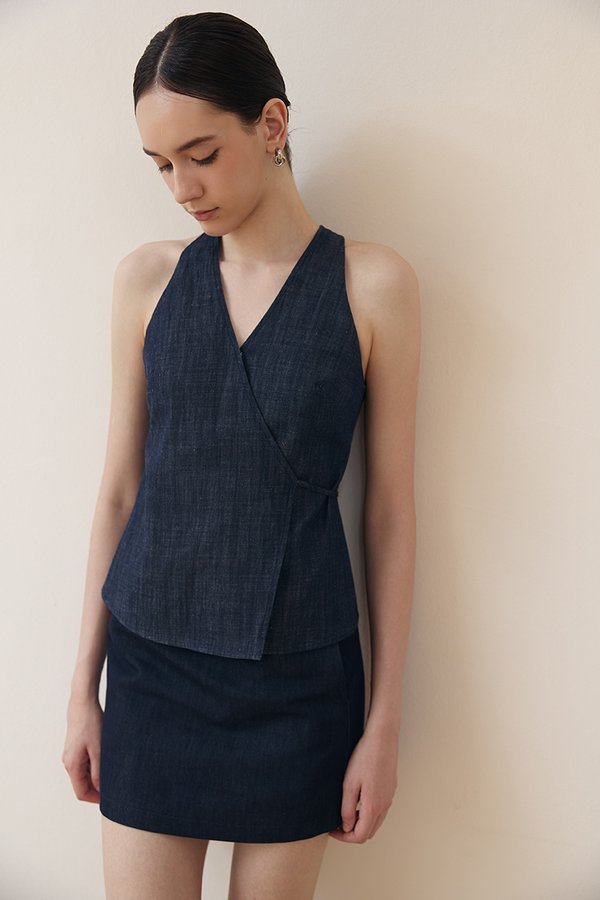 CAMILA WRAP LINEN DENIM TOP