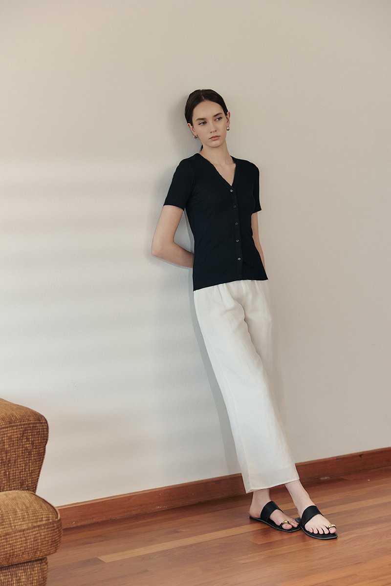 BAYLIN BUTTONDOWN LACE TRIM TEE