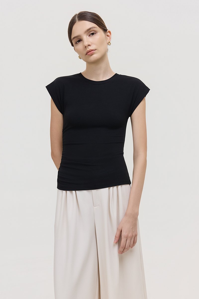EDDIE CAP SLEEVE RUCHED TEE
